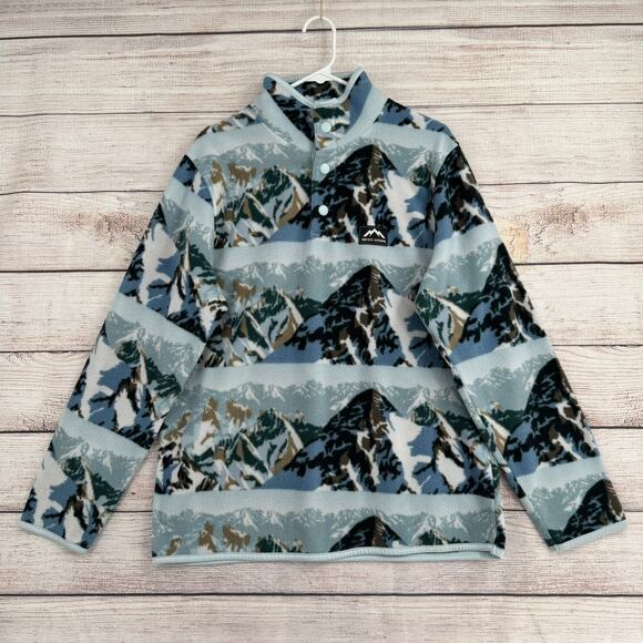 Massive Outdoor Other - Massive Outdoor 1/4 Snap Mountain All Over Print Fleece Pullover Mens M Blue